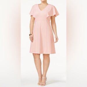 Calvin Klein Blush Pink Flutter sleeve  Asymmetrical Midi Dress 16 large xl